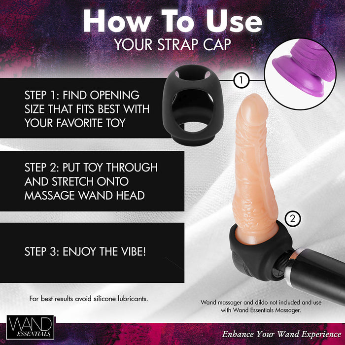 Wand Essentials Silicone Strap Cap Wand Harness For Dildos Black