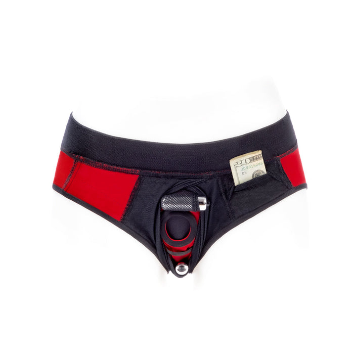 SpareParts Tomboi Cover Brief Style Underwear Harness Nylon Red/Black M