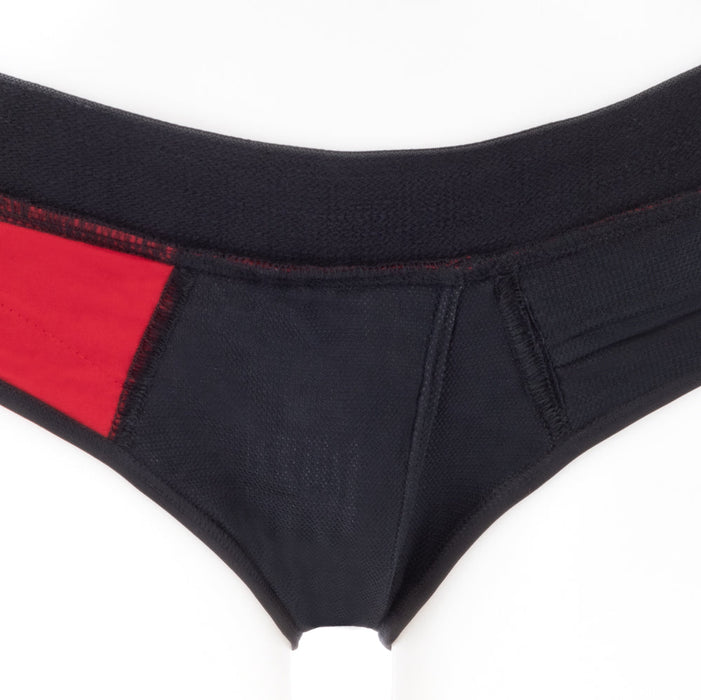 SpareParts Tomboi Cover Brief Style Underwear Harness Nylon Red/Black M