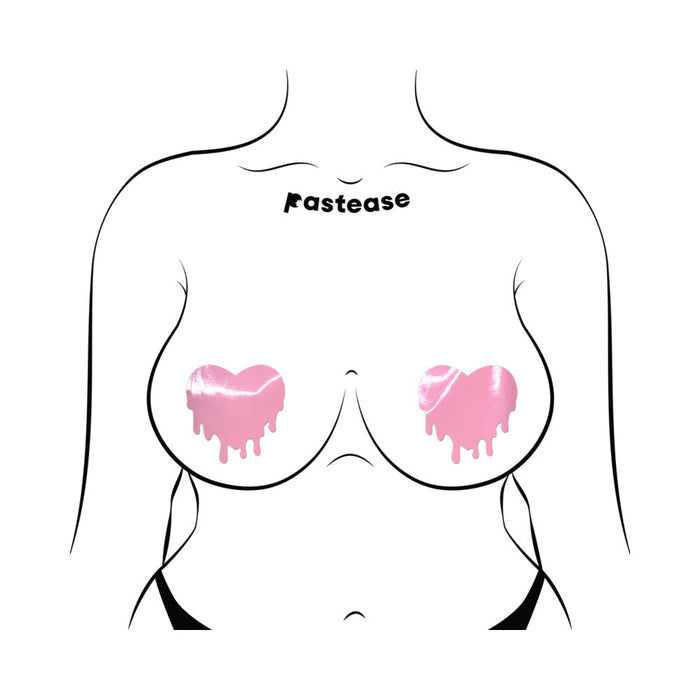 Pastease Faux Latex Pleather Vinyl Baby Pink Melty Heart Nipple Pasties