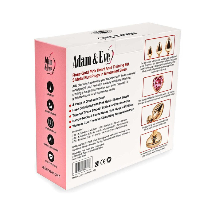 Adam & Eve Rose Gold Pink Heart Anal Plug Training Set