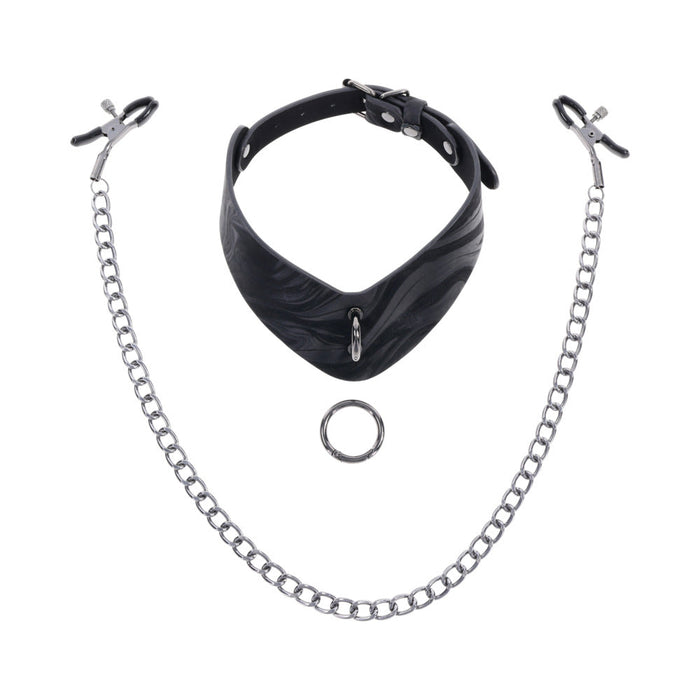Sportsheets Velvet Noir Collar & Removable Clamps
